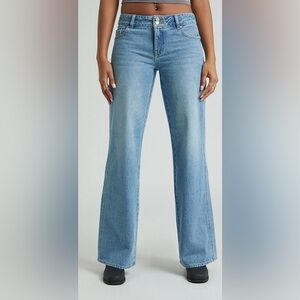 NWT! PacSun Medium Indigo Double Button Low Rise Baggy Jeans Size 24